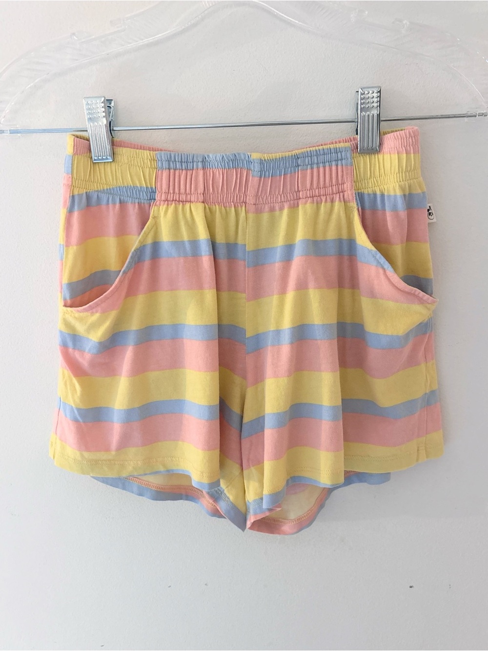 $48 Mini Rodini Pastel Yellow Blue Pink Striped Soft Organic Cotton Shorts 9-11y